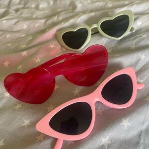 Heart-Shaped Sunglasses Set - Two Pink and One Green